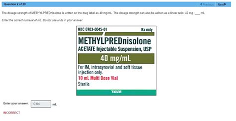 Solved Question 2 of 20 Previous Next The dosage strength of | Chegg.com