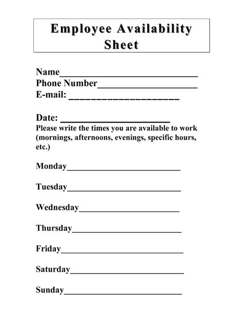 Employee Availability Form Fill Online Printable Fillable Blank Formula Mtbf Mttr ...