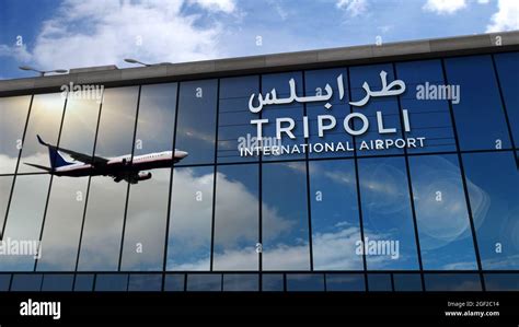 Aircraft landing at Tripoli, Libya 3D rendering illustration. Arrival ...