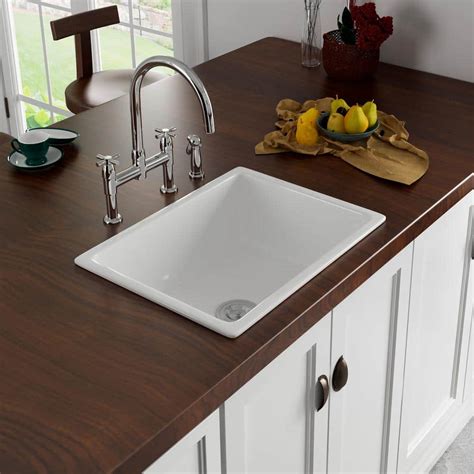 Eridanus White Ceramic 24 in. Single Bowl Drop-in Kitchen Sink with Grid and Strainer JUN-SINK ...