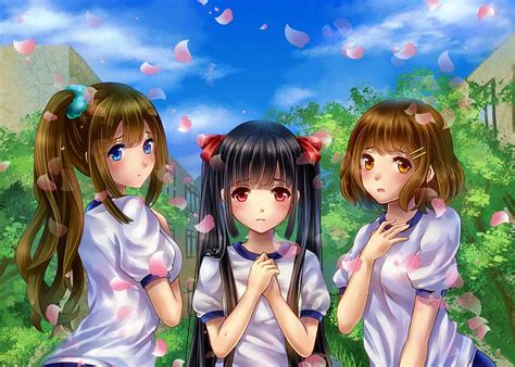 B F F, pretty, friend, sweet, nice, group, anime, hot, anime girl, long hair, HD wallpaper | Peakpx