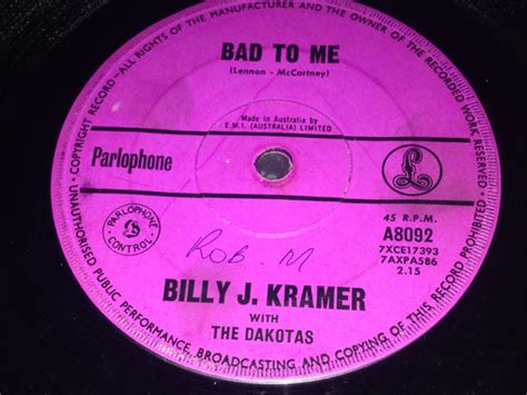 Billy J. Kramer With The Dakotas* - Bad To Me (1963, Vinyl) | Discogs