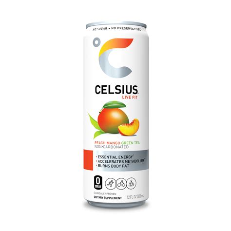 CELSIUS Essential Energy Drink 12 Fl Oz, Peach Mango Green Tea (Single ...