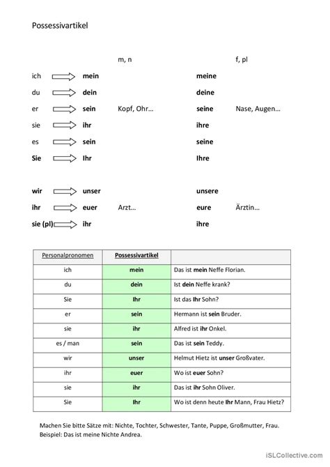 Possessivartikel im Nominati…: English ESL worksheets pdf & doc