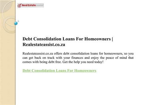 Debt Consolidation Loans For Homeowners | Realestateassist.co.za by realestateassist - Issuu