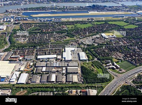 aerial view of Beckton Retail Park & London Industrial Park, Beckton, London E6 looking south ...