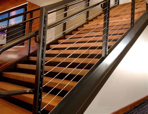 Image of: Interior Cable Stair Railing | Cable stair railing, Stair railing, Metal stairs