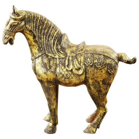 Chinese Horse Sculpture in Gilded Terracotta For Sale at 1stdibs