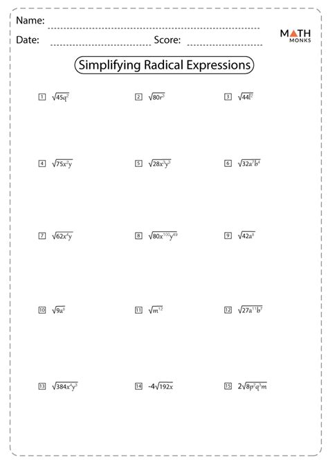 Radicals Worksheets - Math Monks