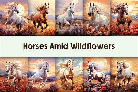 Horses Amid Wildflowers Background | Background Graphics ~ Creative Market