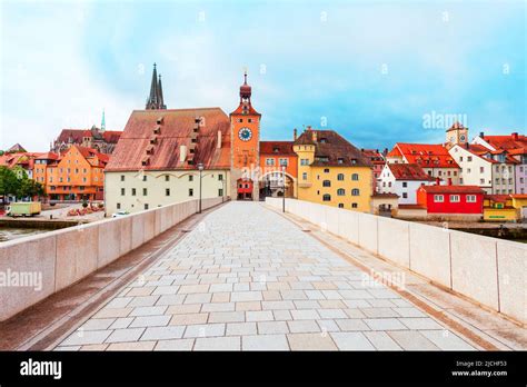 Stone Bridge and old city gate with Bridge Tower or Brueckturm in old ...