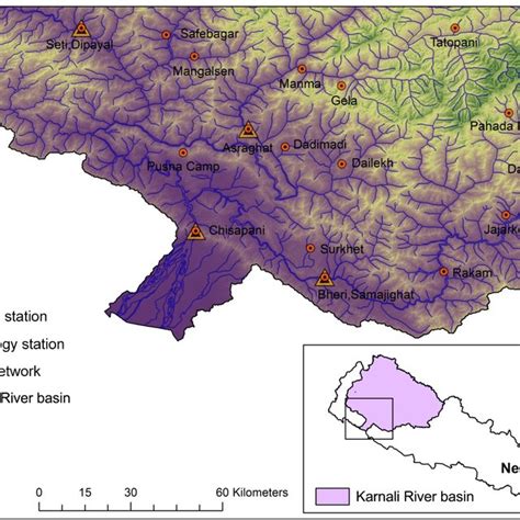 Detailed map of the Karnali River basin, including topographic detail ...