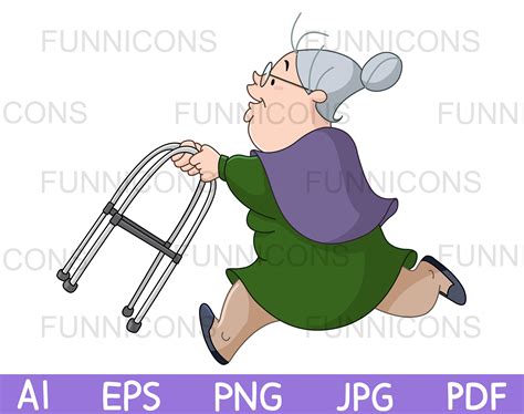 Clipart cartoon van een oude senior oma vrouw lopen met haar rollator ...