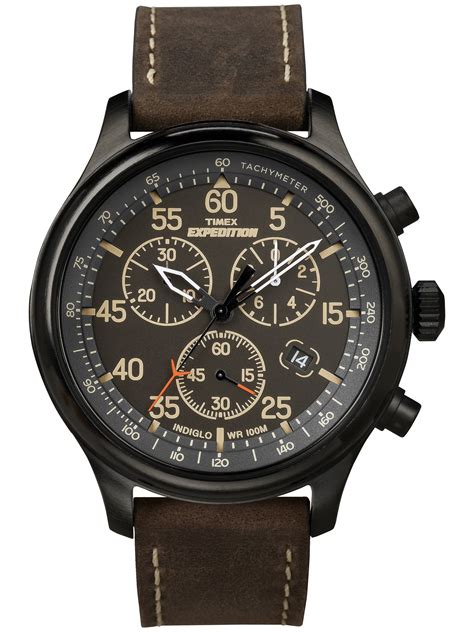 Timex - Timex Men's Expedition Field Chronograph Brown/Black Leather Strap Watches - Walmart.com ...