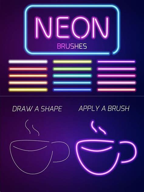 Vector neon brushes set. Photoshop Brushes. $6.00 | Minimalist graphic design, Neon design ...