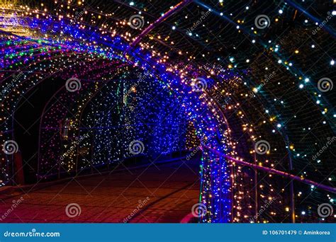 Tunnel of Christmas lights stock image. Image of colorful - 106701479