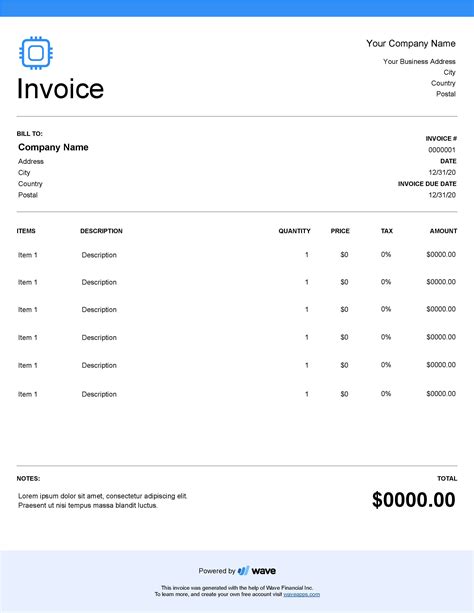 Software development invoice template - Wave Invoicing