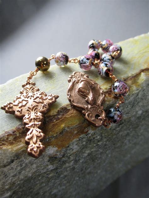 Flame of Love Pocket Rosary, Lampwork and Copper - WhyteWing