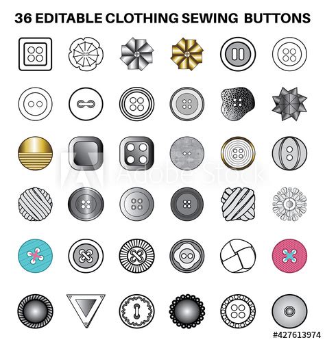 Sewing Buttons flat sketch vector illustration set, different types of Clothing Buttons for ...