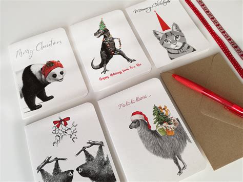 Funny Christmas Animal Cards Set of 5 Animal Greeting | Etsy