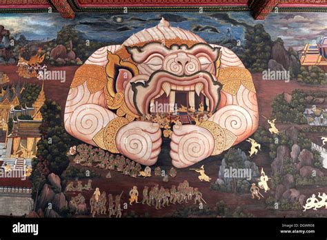 Hanuman protecting Rama Pavilion, Ramakien mural in Phra Rabieng Stock Photo: 62032440 - Alamy