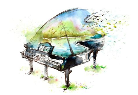 Piano lake birds watercolor. | Piano art, Music drawings, Art music