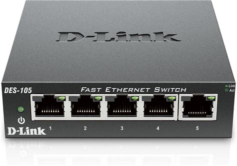 D-Link 5 Port Fast Ethernet Unmanaged Metal Desktop Switch, QoS, Plug and play, Fanless design ...