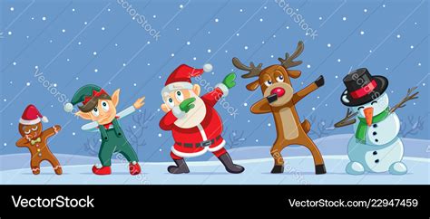 Dabbing christmas cartoon characters funny banner Vector Image