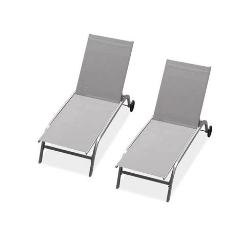 Gray 2-Piece Adjustable Aluminum Outdoor Chaise Lounge with Wheels, 5 ...