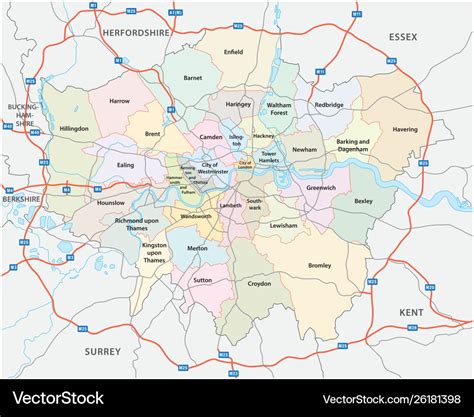 Greater london road and administrative map Vector Image