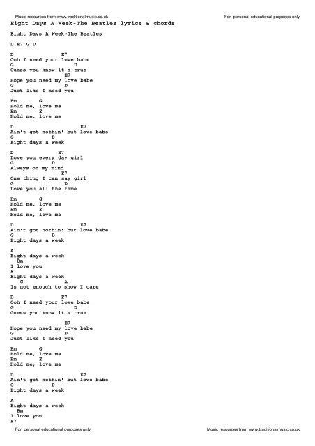 Eight Days A Week-The Beatles lyrics & chords - Traditional Music ...