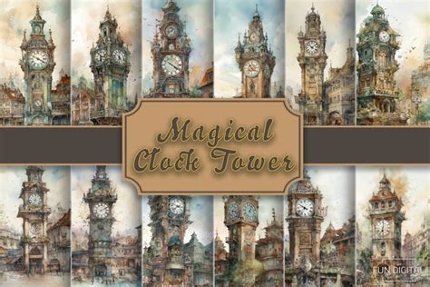 Watercolor Magical Clock Tower Background