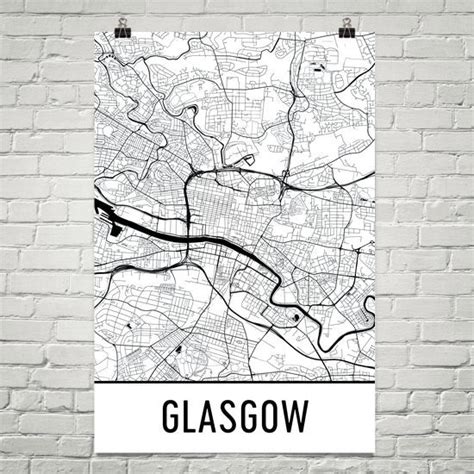 Glasgow Scotland Street Map Poster - Wall Print by Modern Map Art