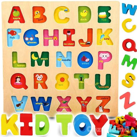 Wooden Alphabet ABC Baby Puzzle for Toddlers 2 3 Years - Alphabets Name Puzzles Set Letter ...