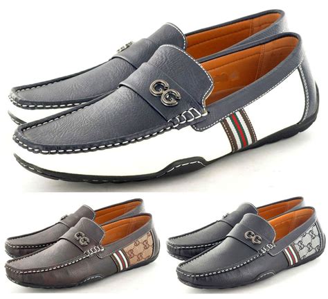 Men's Leather Look Casual Loafers Moccasins Slip on Driving Shoes UK ...