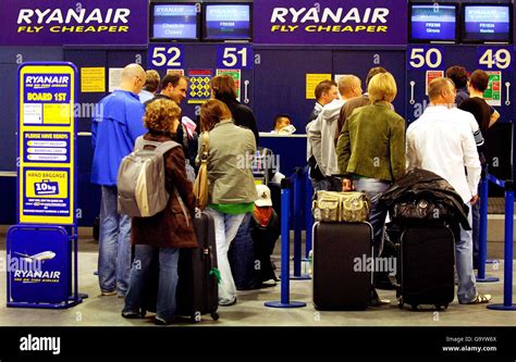 The Ryanair check-in counter at East Midlands Airport, where Ryanair ...