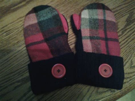 Red Plaid Felted Wool Mittens With Large Red Button - Etsy