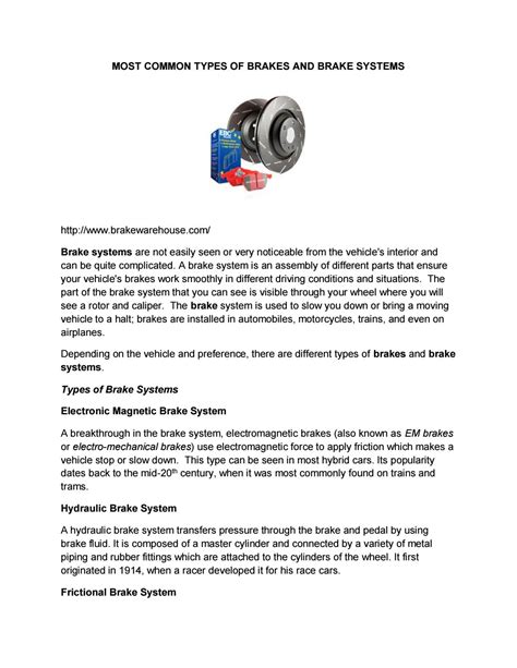 MOST COMMON TYPES OF BRAKES AND BRAKE SYSTEMS by brakewarehouse01 - Issuu