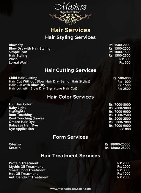 Beauty Salon Rate list for hair | Hair salon price list, Hair salon prices, Wow hair products