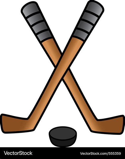 Hockey sticks and puck Royalty Free Vector Image