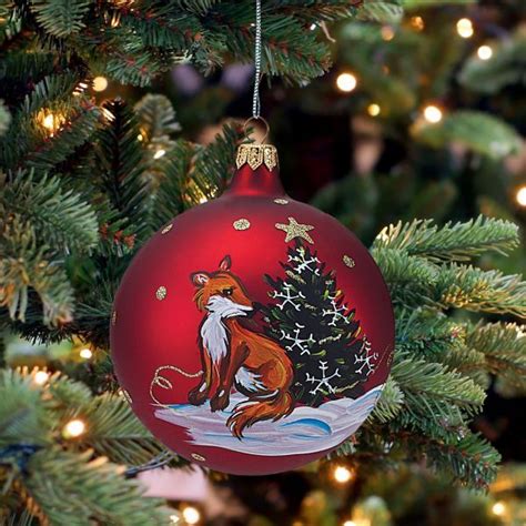 Hand Painted Fox & Christmas Tree Glass Ornament | Uno Alla Volta | Sale decoration, Ornaments ...