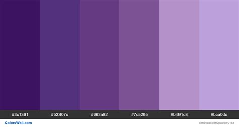 #Purple colors palette. HEX colors #3c1361, #52307c, #663a82, #7c5295, #b491c8, #bca0dc. Brand ...