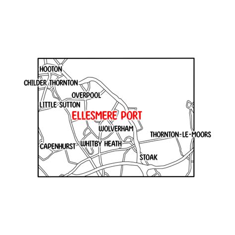 Ellesmere Port Map with Labels (Red) - Ellesmere Port - T-Shirt | TeePublic