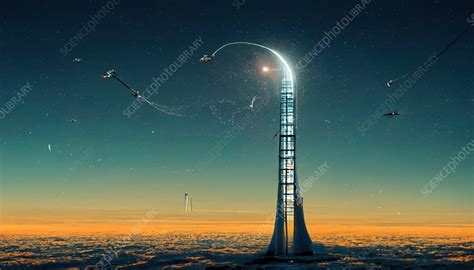 Space elevator, conceptual illustration - Stock Image - C056/1531 - Science Photo Library