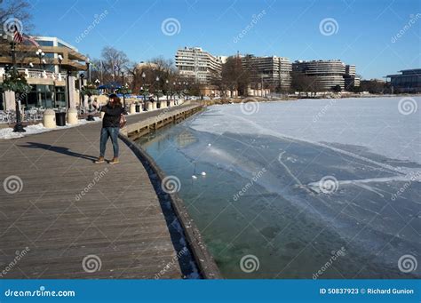 Selfie at the Georgetown Waterfront in Winter Editorial Stock Photo - Image of braved, person ...