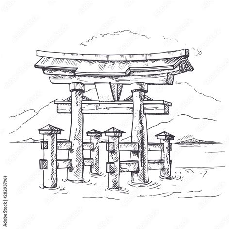 Sketch The Itsukushima "Floating" Torii Gate off the coast of the ...