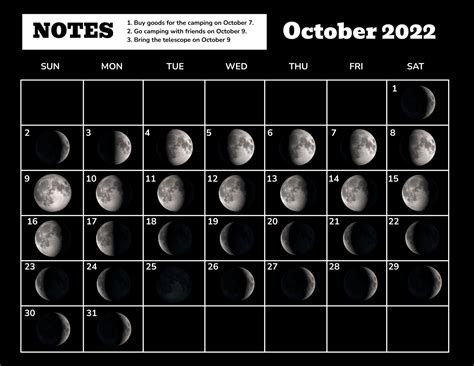 October 2023 Calendar Template With Moon Phases in Illustrator, EPS ...