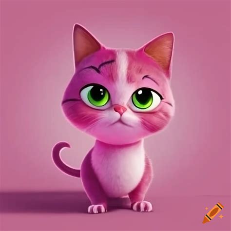 Adorable 2d pink cat illustration