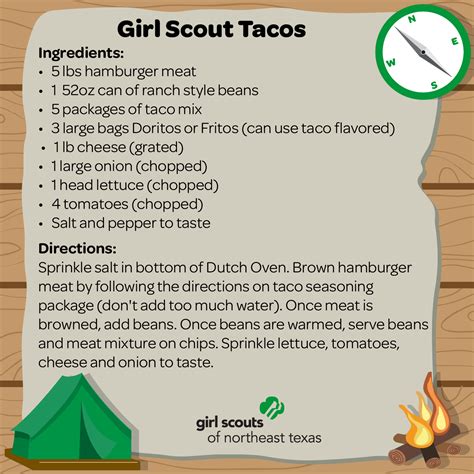 Share this yummy recipe for Girl Scout Tacos! | Scout camping food ...