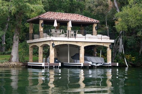 Two story boat dock. | Dock house, Lake house, House boat